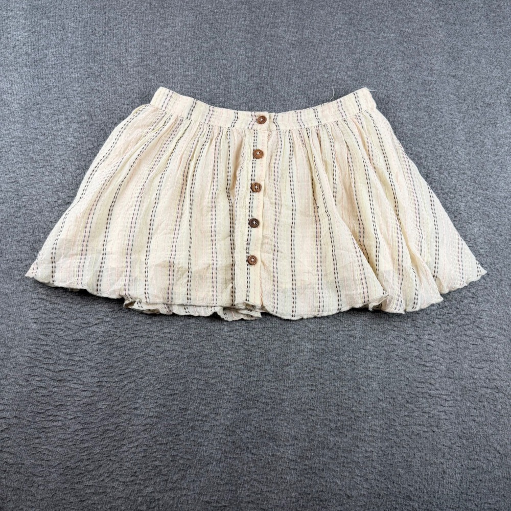 Kimchi Blue Mini Skirt Women' Medium Cream Striped Button Front Gauze Boho